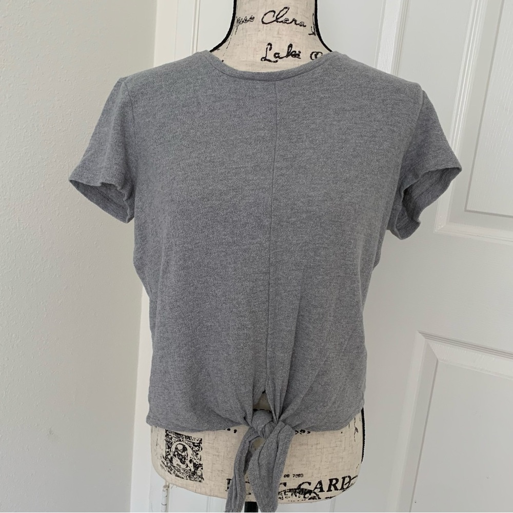 🌿 Madewell Gray Tie-Front Women's Short Sleeve Shirt Top
